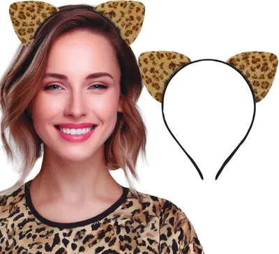 Produktbild von Tierische Partytiara Wildkatzen Karneval Stirnband Fasching Leoparden Katzenohren Kostüm Zubehör, Farbe: Braun