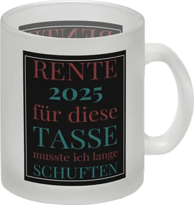 Produktbild von Rente 2025 Glas Tasse eine bunte Tasse für Rentner in weiß