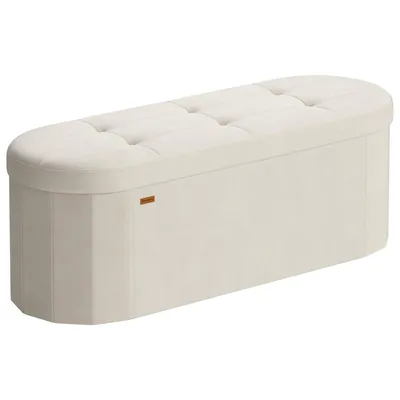 Produktbild von SONGMICS Sitzbank mit Stauraum, Aufbewahrungsbox, faltbare Fußbank, einfacher Aufbau, Samt, 110 L, weiß