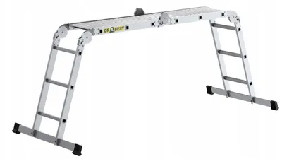Produktbild von DRABEST | Aluminium Mehrzweckleiter 4x3 klappbar mit Arbeitsplattform, Gelenkleiter, Anlegeleiter, Stehleiter, 4,34 m Arbeitshöhe, 150 kg