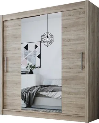Produktbild von Easy4You D2 180 cm Trüffel Schiebetüren Kleiderschrank 180x215x58 cm mit Spiegel - Schlafzimmermöbel, Aufbewahrung - Mehrzweckschrank