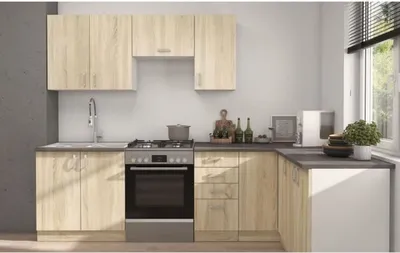 Image de SARA Cuisine d'angle complète réversible (gauche/droite) - Chêne Sonoma - 270 cm - Plan de travail non fourni