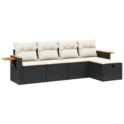 Produktbild von vidaXL 5-tlg. Garten-Sofagarnitur mit Kissen Schwarz Poly Rattan