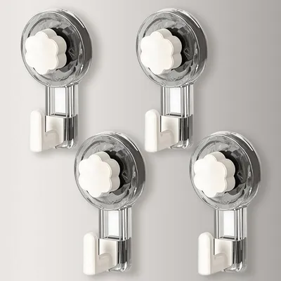 Produktbild von Handtuchhalter mit Saugnäpfen, kein Bohren erforderlich, extra starke Saugnäpfe, 62 mm Saugnäpfe mit Haken, Badezimmerhaken mit Saugnäpfen für Bad, Küche und Tür (transparent grau + weiß, 11,2 * 6,2 * 4,3 cm * 4)