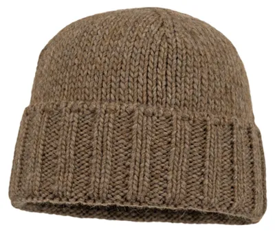 Image de Bonnet tricoté à large bord-côte, en alpaga et laine, beige, taille unique