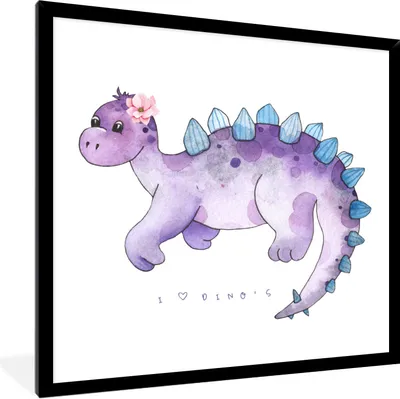 Produktbild von MuchoWow® Gerahmtes Poster Dinosaurier - Kinderzimmer - Lila - Mädchen - Kinder - Rosa 40x40 cm - Poster mit Schwarzem Bilderrahmen Wandposter Rahmen Foto Bilder - Mit Rahmen - Wanddekoration Schlafzimmer