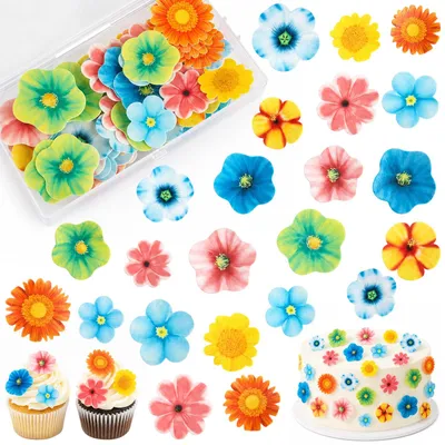 80 Torten-Dekoblumen aus Waffelpapier, bunt, 2,8-4 cm, für Kuchen & Cupcakes