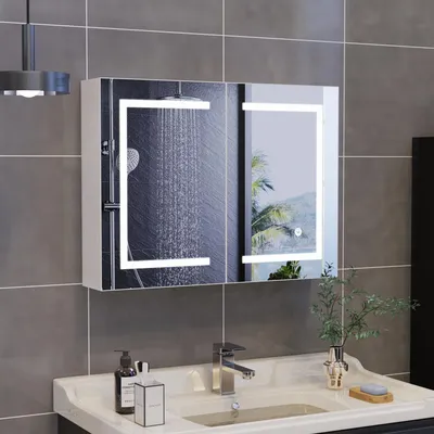 Obrázek produktu pro Koupelnová skříňka se zrcadlem a LED osvětlením 60 x 80 x 14 cm