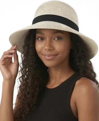 Imagen del producto de Sombrero de paja para mujer, ideal para la playa y el verano, con ala ancha, color beige