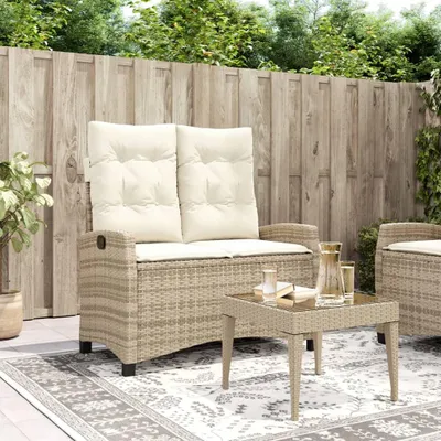 Productafbeelding van vidaXL Tuinbank, verstelbaar, met kussen, beige, polyrotan