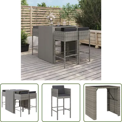 Produktbild von The Living Store 5-tlg. Gartenbar-Set mit Kissen Grau Poly Rattan