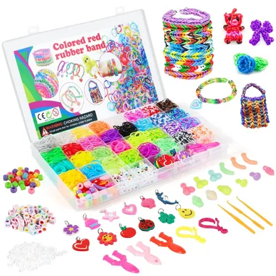 Produktbild von Loom Bänder Set Webrahmen Gummibänder - 2800 Stück - 32 Farben - Mit Haken und Clips - Für Kinder und Basteln