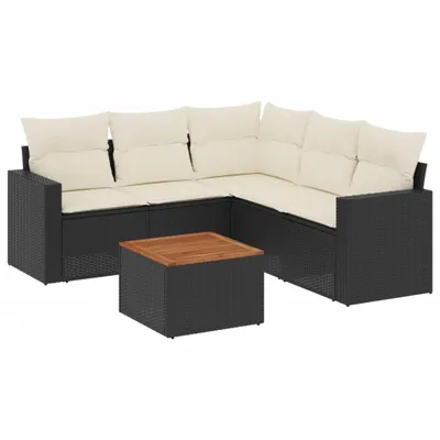 Produktbild von 6-tlg. Garten-Sofagarnitur mit Kissen Schwarz Poly Rattan
