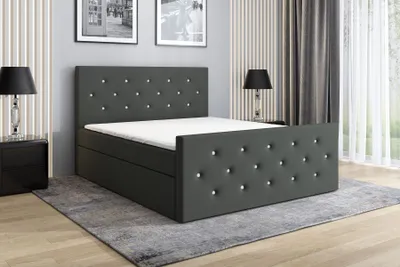 Produktbild von Boxspringbett REINN 200 x 200 mit 2 Bettkästen, Bonell-Matratze und Topper. Farbe: Dunkelgrau