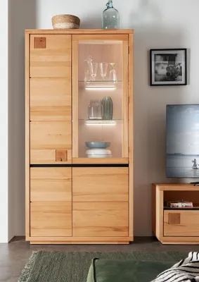 Produktbild von Vitrine 103x205cm "Bergamo" Kernbuche geölt WZ-0159
