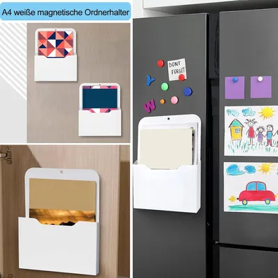 Produktbild von Stifthalter mit starkem Magnet und Papierhalter - Aufbewahrungslösung für Büromaterialien - Set von 2, weiß