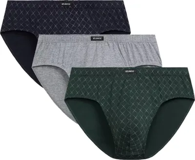 Produktbild von Atlantic Herren Baumwoll Slips 3er Pack - Klassische Unterwäsche, Bequem, Atmungsaktiv, Karomuster & Glatt, Blau/Braun, Herbst/Winter 2025 M