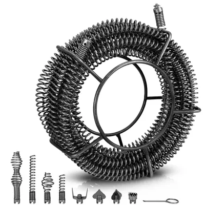 Produktbild von Federspirale Rohrreinigungsspiralen 15m x Ø16mm mit 8 Schneidköpfen, für Rohrreiniger Rohrreinigung Ø32-100mm Rohrreinigungsgerät, inkl. Schlüssel