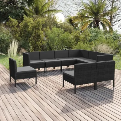 Produktbild von "2024 Moderne" 9-tlg. Garten-Lounge-Set mit Auflagen Poly Rattan Schwarz - Gartenset Sitzgruppeen Neu6178490