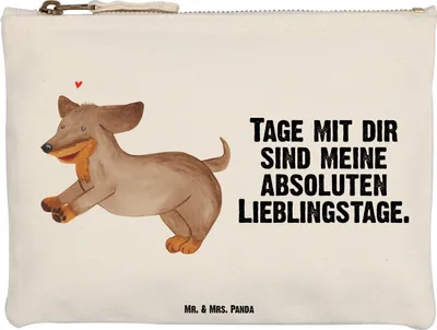 Produktbild von Mr. & Mrs. Panda Federtasche Hund Dackel Größe M - Weiß - Geschenk, Schulmäppchen, toiletry bag, Schlampermäppchen, Herz, Sprüche, Kulturbeutel, Hunde, Fröhlich