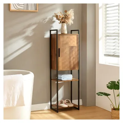 Produktbild von [en.casa] Badezimmerschrank Namsskogan Hochschrank Badregal schmaler Badschrank mit 2 offenen Fächern 115x35x25cm Walnussoptik