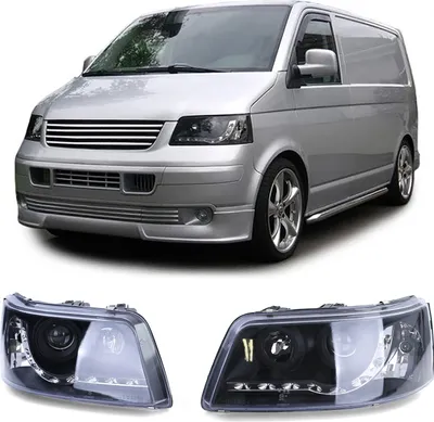 Produktbild von Scheinwerfer mit LED Tagfahrlicht Optik Schwarz für VW Transporter Bus T5 03-09