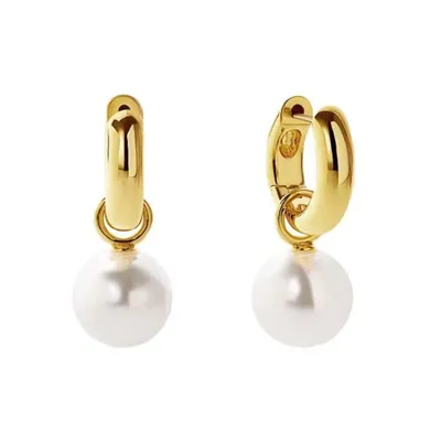 Produktbild von Perlenohrringe Elegante Damen Perlen Ohrringe Trend Creolen 925 Silber 18K Gold