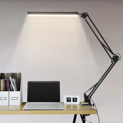 Image de Lampe de bureau - Lampe Klem - Pour la lecture et le travail - Col de cygne réglable - 1100 lumens - Noir