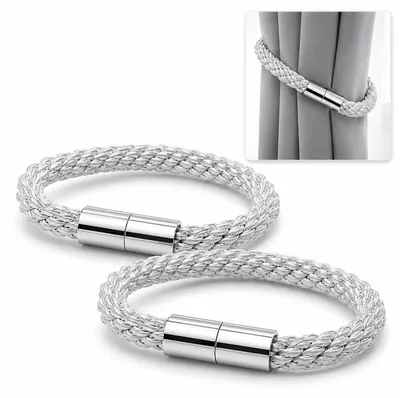Produktbild von Magnetische Vorhang Raffhalter - 2 Stück - Gardinenhalter mit starkem Magnetverschluss - Silber