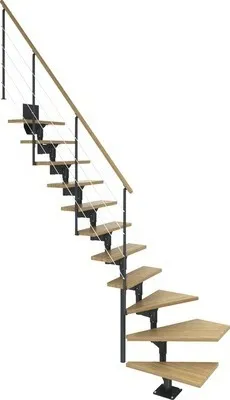 Produktbild von Pertura Mittelholmtreppe Hera Eiche Anthrazit 1/4 gewendelt unten links/rechts 75 cm 11 Stufen / 12 Steigungen Relinggel
