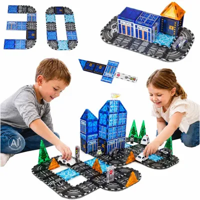 Obrázok produktu pre 3D magnetická stavebnica – policajné autá, 91 dielov | magnetické kocky pre deti