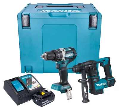 Obrázok produktu pre Akumulátorová kombinovaná súprava Makita DLX 2278 RT1J + príklepová vŕtačka DHP 484 54 Nm + vŕtacie kladivo DHR 171 1,2 J + 1x akumulátor 5,0 Ah + nabíjačka + Makpac