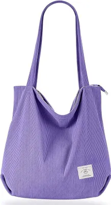 Produktbild von DigiRigi® Große Damen Cordtasche mit Reißverschluss – geräumige Schultertasche/Shopper mit Innenfächern für Arbeit, Büro, Reise & Alltag