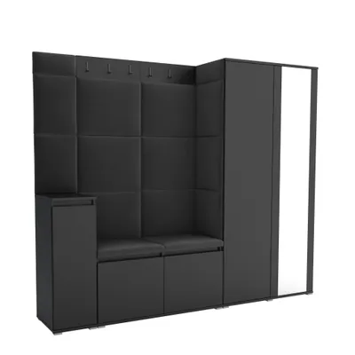 Produktbild von Garderobe LUTON 8 BLACK 16 - Farbe:Schwarz, moderne Garderobe 40x220x186cm, funktionelle Lösung für den Flur, Garderobe, Möbel für den Flur,