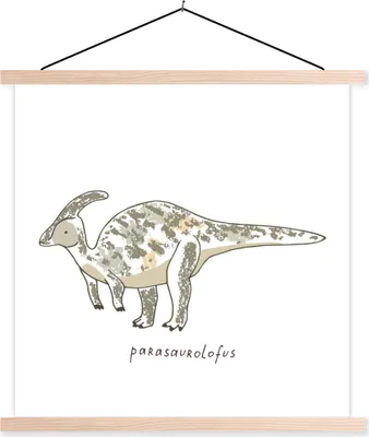 Produktbild von MuchoWow® Textilposter Kinderzimmer- Parasausolophus - Dinosaurier - Junge - Mädchen - Kind 120x120 cm mit holzfarbenen Rahmen - Textil-Poster