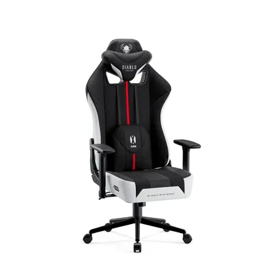 Image de Diablo X-Player Chaise de jeu Chaise de bureau Tissu Accoudoirs 3D Design ergonomique Coussin cervical/lombaire (Blanc, Small)