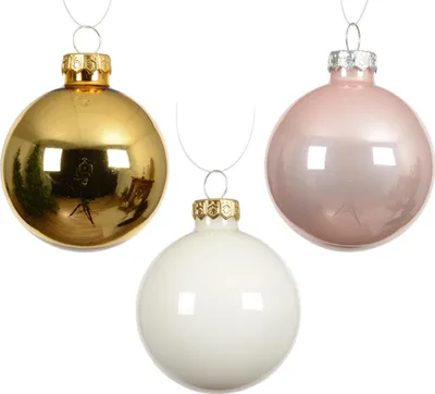 Produktbild von Weihnachtskugeln Glas 8cm 16 Stück - Rosa / Gold Mix