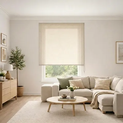Rollo, lichtdurchlässig, Leinenoptik, 80x200 cm, Beige