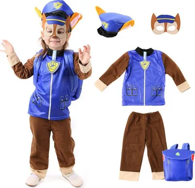 Produktbild von Kostüm PAW PATROL CHASE Set: Outfit, Mütze, Maske und Rucksack 4-6 l