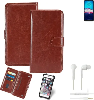 Produktbild von K-S-Trade 360° Hülle kompatibel mit Motorola Moto E6S 2020 inkl. Headphones braun Kunstleder Case BookCase WalletCase Kunstlederederhülle