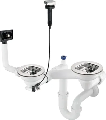 Zdjęcie produktu dla Syfon Stalowy Deante z Dodatkowym Odpływem 3.5'' do Zmywarek/Pralek - Pasuje do Zlewozmywaków 1.5/2 Komorowych