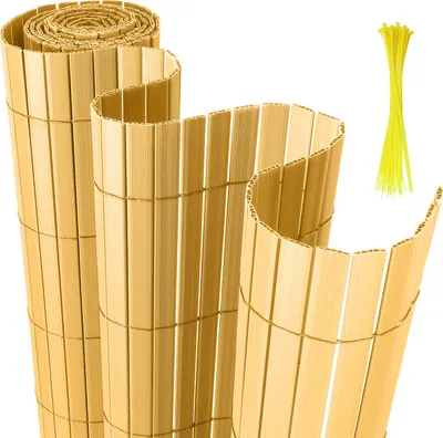 Produktbild von Jopassy PVC Sichtschutzmatte Verstärkung Innen, Balkon Sichtschutz mit Kabelbindern, Sichtschutzzaun Windschutz Wasserdicht ohne Bohren für Balkon Garten, Bambus 1,6 x 3m