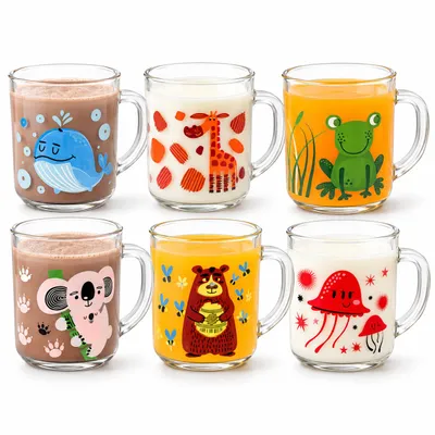 Produktbild von Sendez 6 Tier-Motiv Becher Tassen 230ml Teegläser Kindergläser Trinkgläser Saftgläser