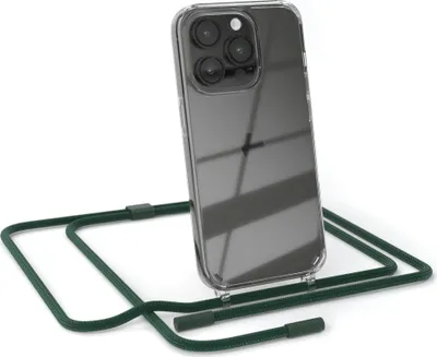 Produktbild von EAZY CASE Handykette für Apple iPhone 14 Pro, Clear Case aus Silikon, mit Umhängeband, abnehmbare Endstücke, Handyband in Grün