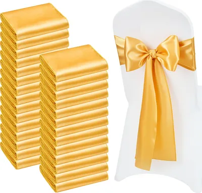 Immagine prodotto di SucceBuy fasce per sedie in raso con fiocchi (275x17 cm) 30 pezzi nastri per sedie da annodare, ideali per matrimoni, feste, banchetti ed eventi, nastri decorativi per sedie in oro