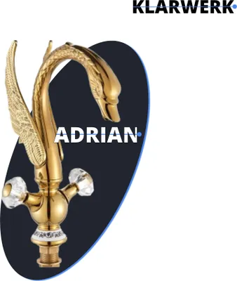 Produktbild von ADRIAN | Design Edelstahl große Badarmatur Schwan Optik|Gold Waschtischarmatur Hotel Gastronomie|hohe Mischbatterie freistehende Waschbecken