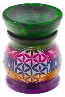 Imagen del producto de Quemador de Aceite de Esteatita 10cm - Flor de la Vida - Cinco Colores