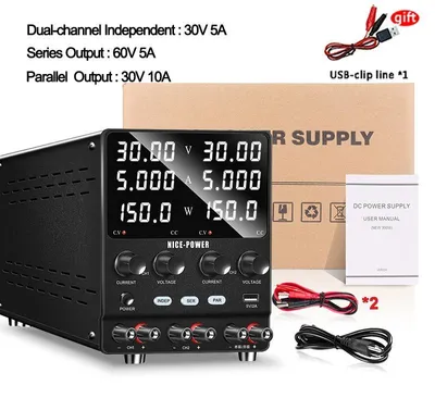 Produktbild von DC Labornetzgerät - Regelbares Netzteil 30V 5A Dualkanal - Digitale Anzeige - Kompaktes Tischnetzgerät