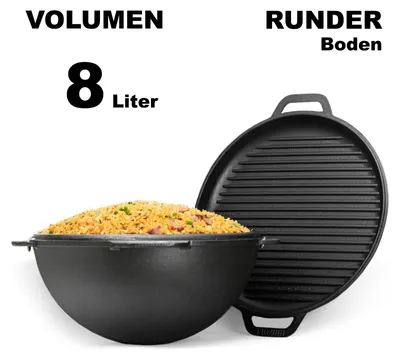Produktbild von 8L Gusseisen Schwenktopf Kazan Asia Kasan mit Deckel-Grillpfanne aus Gusseisen Grillwok Wokpfanne Grill Cast Iron Campingtopf Kessel Wok Traditioneller