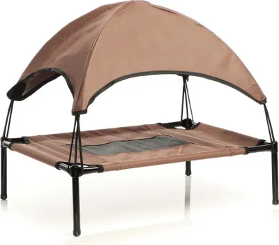 Produktbild von Wiltec Hundebett mit Dach Braun 122 x 91 x 16 cm Größe XL bis 50 kg Outdoor Katzenliege Haustier Schlafplatz Sonnendach